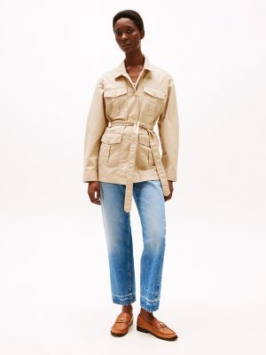 Gold Button Belted Utility Jacket, Sandalwood