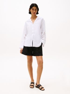 Eyelet Linen-Blend Shirt, Optic White