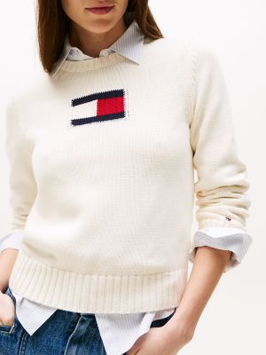 Flag Crewneck Sweater, Ivory Petal