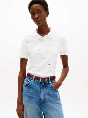 Slim Fit Flag Stretch-Cotton Polo, White Flag