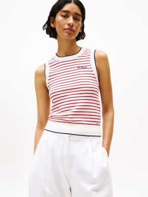 Stripe Signature Logo Sleeveless Sweater, Breton Stripe / Red