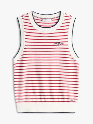 Stripe Signature Logo Sleeveless Sweater | Tommy Hilfiger