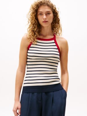 Sofia for Tommy Stripe Ribbed Knit Tank, Dark Night Navy Stripe