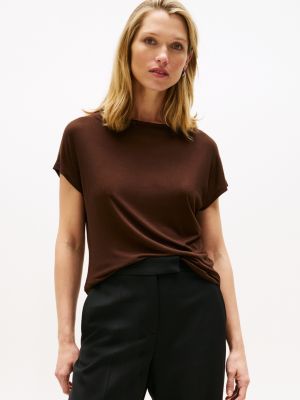 Lightweight Cowl Neck T-Shirt, Dark Coffee