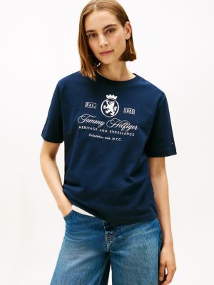 Embroidered Script Crest Logo T-Shirt, Dark Blue