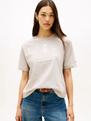Embroidered Script Crest Logo T-Shirt, Heathered Pebble