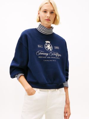 Embroidered Script Crest Logo Sweatshirt, Dark Blue