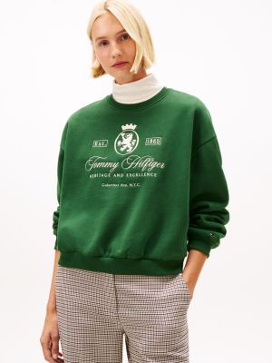 Embroidered Script Crest Logo Sweatshirt, Deep Evergreen