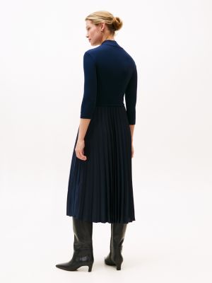 navy high neck midi dress Ribbed Sleeveless Turtle Neck Midi Dress in Navy