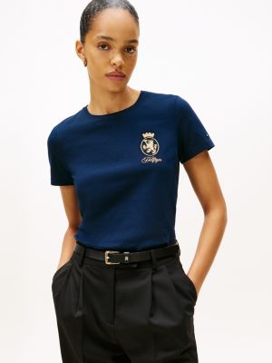 Gold Crest Logo T-Shirt, Dark Blue