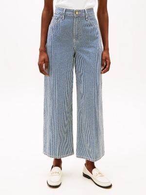 Stripe High-Rise Wide-Leg Jean, Blue Denim Stripe