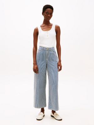 Stripe High-Rise Wide-Leg Jean, Blue Denim Stripe