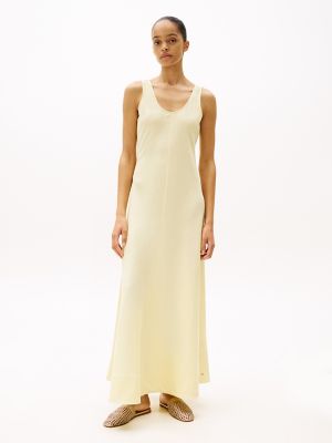 Linen-Blend Tank Maxi Dress, Lemon Zest