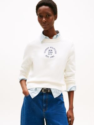 Embroidered Circle Logo Sweater, Ivory Silk