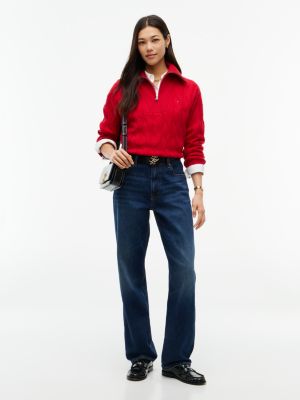 Женский свитер Tommy Hilfiger Cable Knit Quarter-Zip, цвет: Средний красный — фото 2