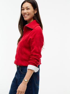 Женский свитер Tommy Hilfiger Cable Knit Quarter-Zip, цвет: Средний красный — фото 4