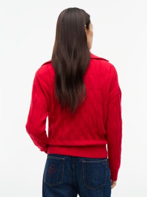 Женский свитер Tommy Hilfiger Cable Knit Quarter-Zip, цвет: Средний красный — фото 6