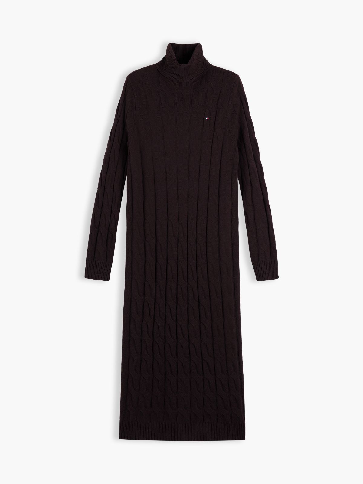 Cable Knit Wool Sweater Dress — Chocolate