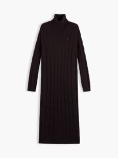 Cable Knit Wool Sweater Dress — Chocolate 5