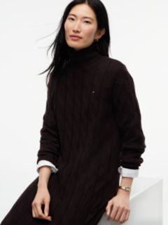 Cable Knit Wool Sweater Dress — Chocolate 2