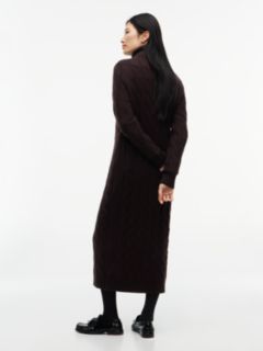 Cable Knit Wool Sweater Dress — Chocolate 4