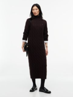 Cable Knit Wool Sweater Dress — Chocolate 1