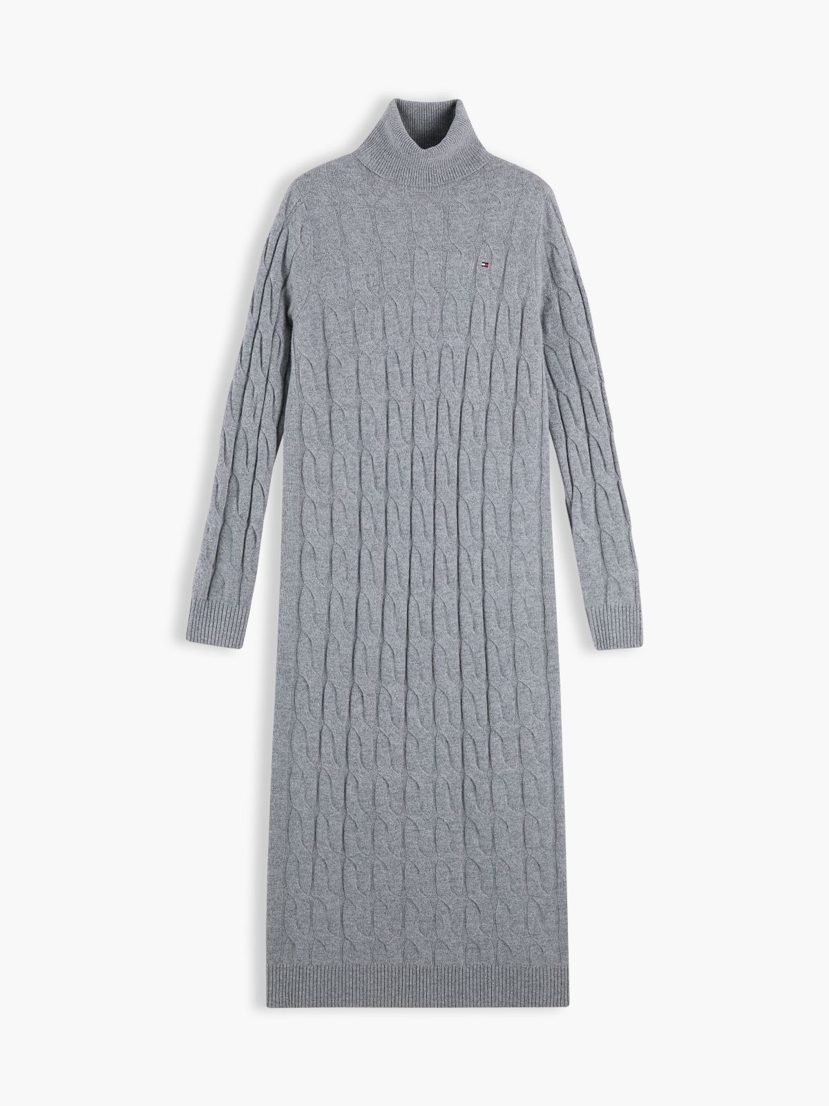 Cable Knit Wool Sweater Dress — Medium Grey Heather