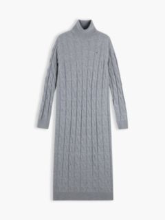 Cable Knit Wool Sweater Dress — Medium Grey Heather 5