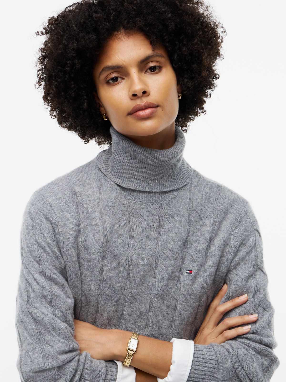 Cable Knit Wool Sweater Dress — Medium Grey Heather