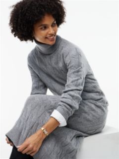 Cable Knit Wool Sweater Dress — Medium Grey Heather 3