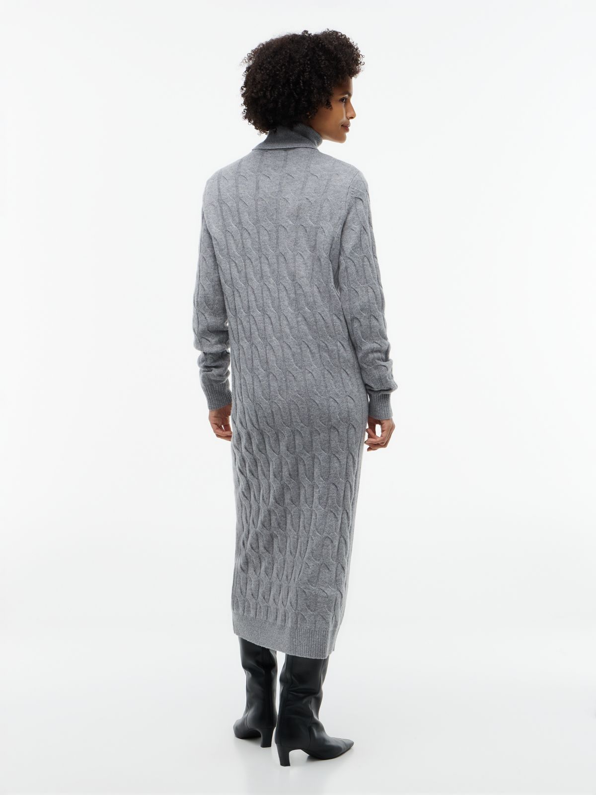 Cable Knit Wool Sweater Dress — Medium Grey Heather