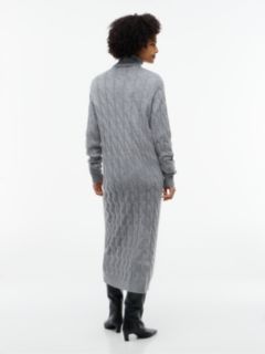 Cable Knit Wool Sweater Dress — Medium Grey Heather 4