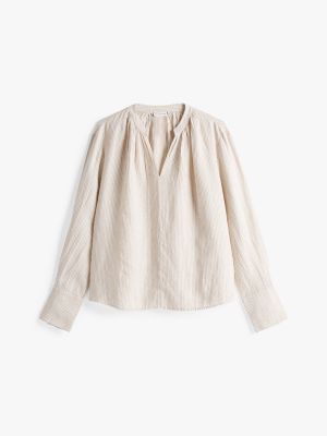 Linen V-Neck Top, Classic Ithaca/Sandalwood