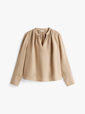 Linen V-Neck Top, Beige