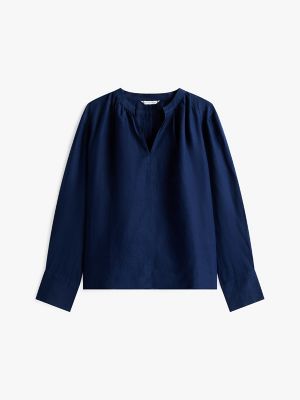Linen V-Neck Top, Night Sky