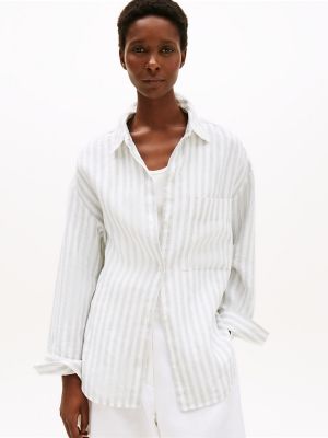 Relaxed Fit Linen Shirt, Cloudy Blue / Ecru Stripe