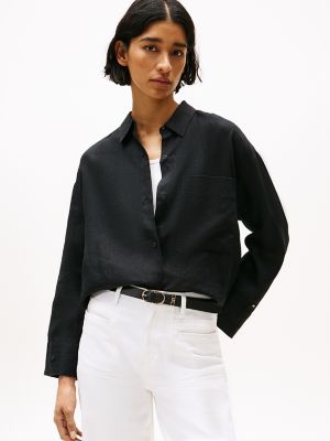 Relaxed Fit Linen Shirt, Black