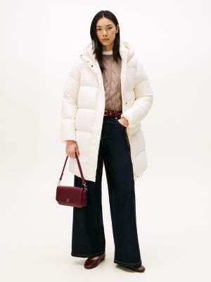 Hooded Down Coat, Ivory Silk