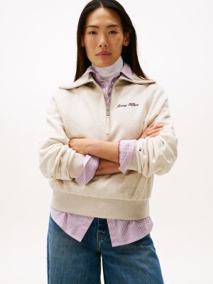 Interlock Fleece Quarter-Zip Sweatshirt, Heather Oatmilk