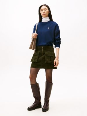Stretch Corduroy Pocket Mini Skirt, Camo Green