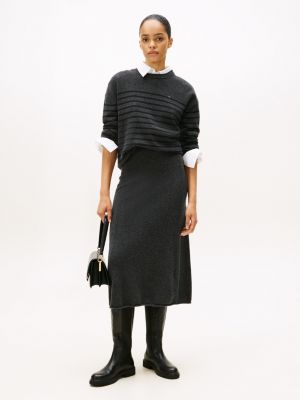 Wool Midi Skirt, Dark Grey Heather
