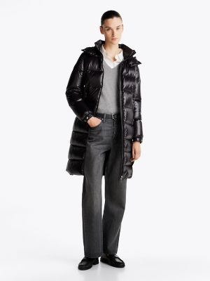 Hooded Gloss Down Puffer Coat, Black