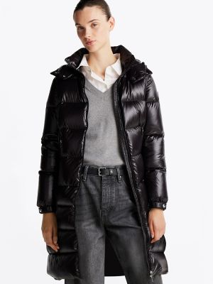Hooded Gloss Down Puffer Coat, Black