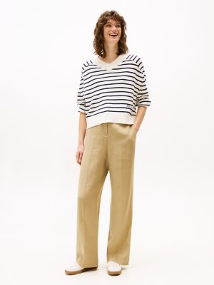 Linen-Blend Tailored Straight Fit Pant, Camel