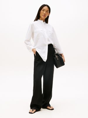 Linen-Blend Tailored Straight Fit Pant, Black