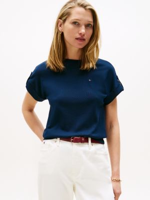 Relaxed Fit Cuff Sleeve T-Shirt, Dark Blue