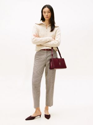 Houndstooth Slim Straight Pant, Beige Houndstooth