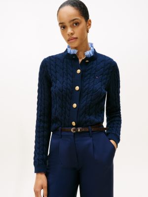 Layered-Look Cable-Knit Cardigan, Dark Blue