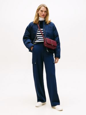 Wide-Leg Ponte Cargo Pant, Dark Blue