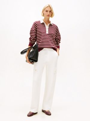 Wide-Leg Ponte Cargo Pant, Ivory Silk